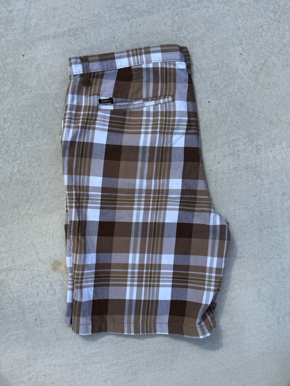 Split Brown And White Plaid Skater Shorts